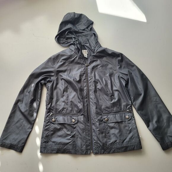 CHICO'S ZENERGY GRAY LIGHTWEIGHT TRAVEL WINDBREAKER JACKET W/ HOOD 1 MEDIUM - Picture 1 of 7